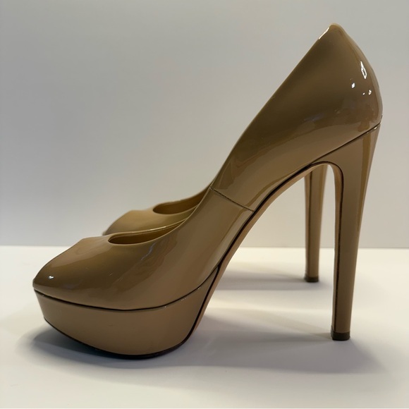 Christian Dior Nude Patent Leather Peep Toe Platform Heels CD Logo Size 39.5 - Picture 8 of 12